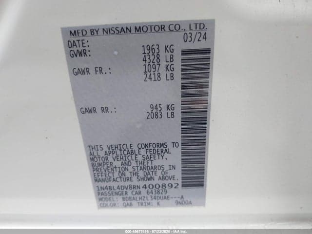 2024 NISSAN ALTIMA SV FWD 9