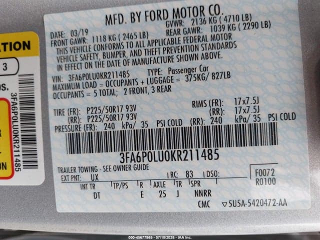 2019 FORD FUSION HYBRID SE 9