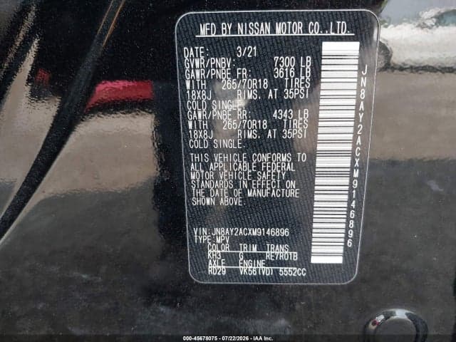 2021 NISSAN ARMADA SV 2WD 9