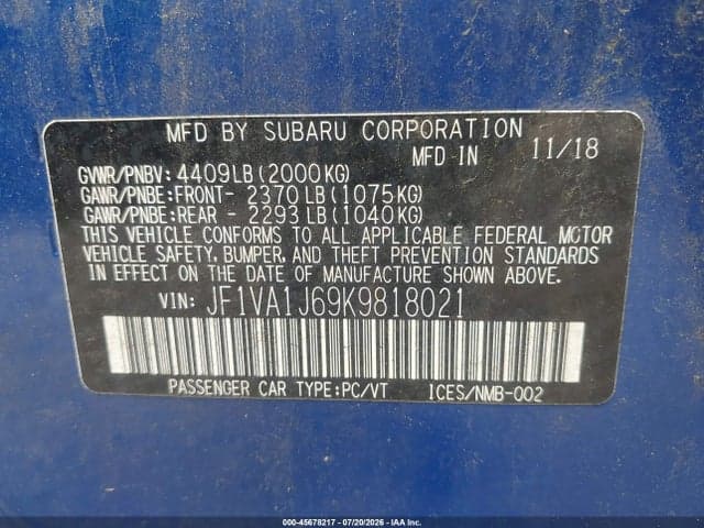 2019 SUBARU WRX LIMITED 9