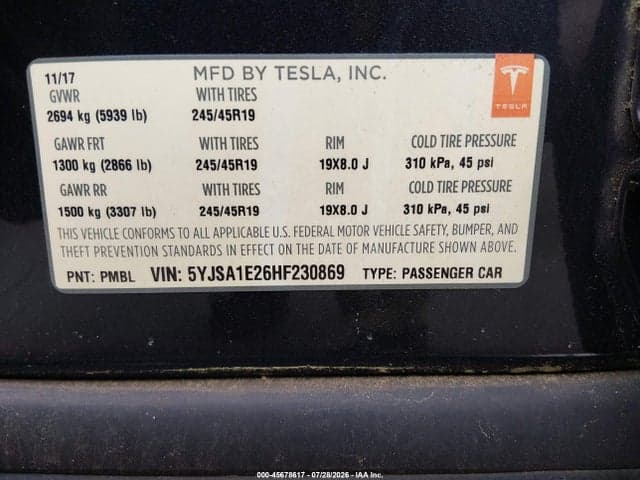 2017 TESLA MODEL S 100D/60D/75D/90D/P100D 9