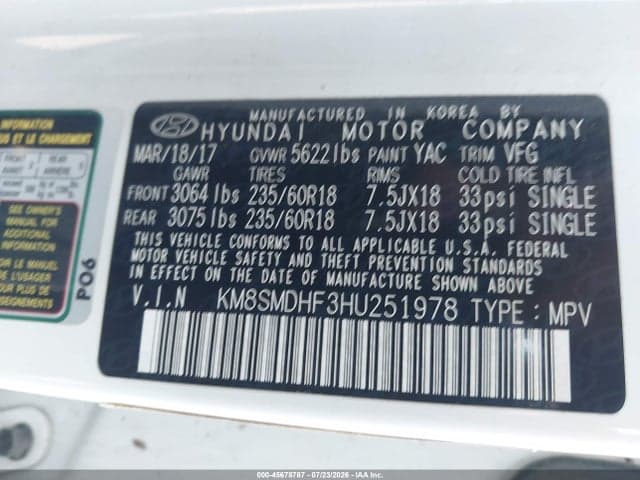 2017 HYUNDAI SANTA FE SE 9