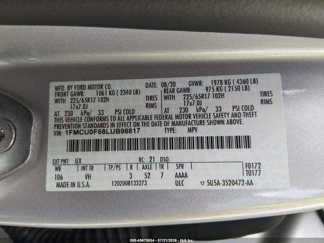 2020 FORD ESCAPE S 9