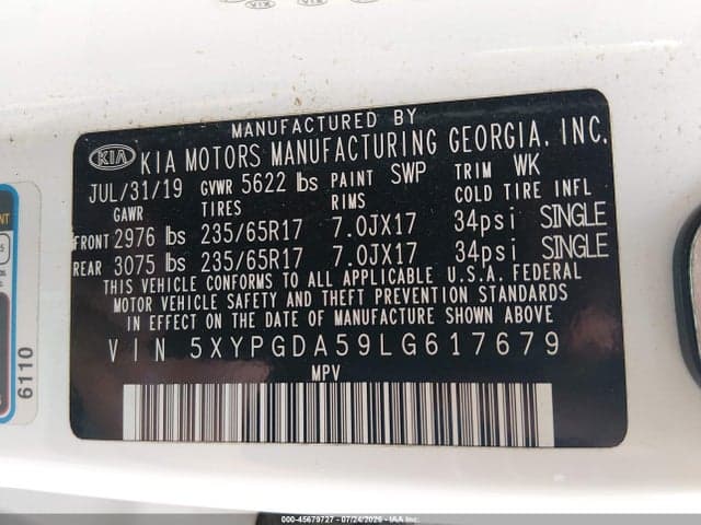 2020 KIA SORENTO 3.3L LX 9