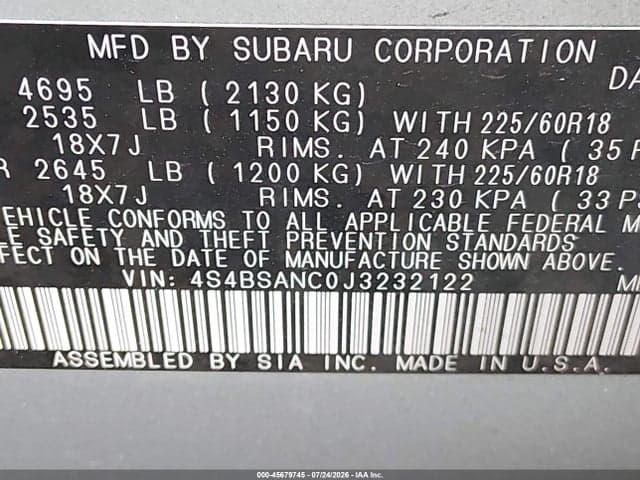 2018 SUBARU OUTBACK 2.5I LIMITED 9