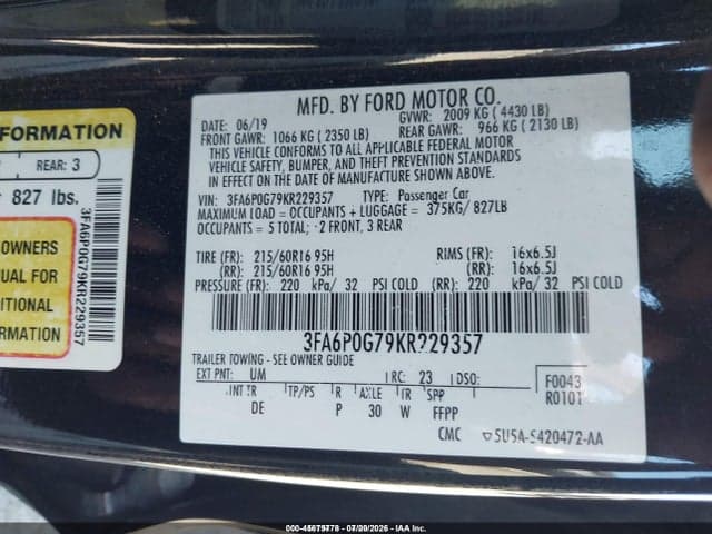 2019 FORD FUSION S 9