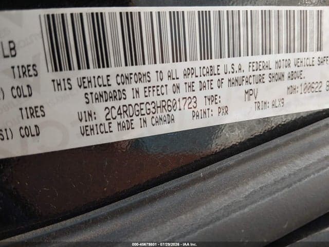 2017 DODGE GRAND CARAVAN GT 9