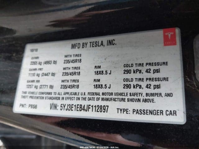 2018 TESLA MODEL 3 LONG RANGE/PERFORMANCE 9