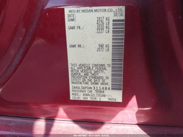 2017 NISSAN ALTIMA 2.5 S 9