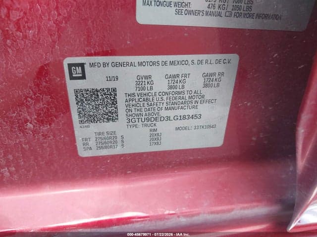 2020 GMC SIERRA 1500 4WD SHORT BOX SLT 9