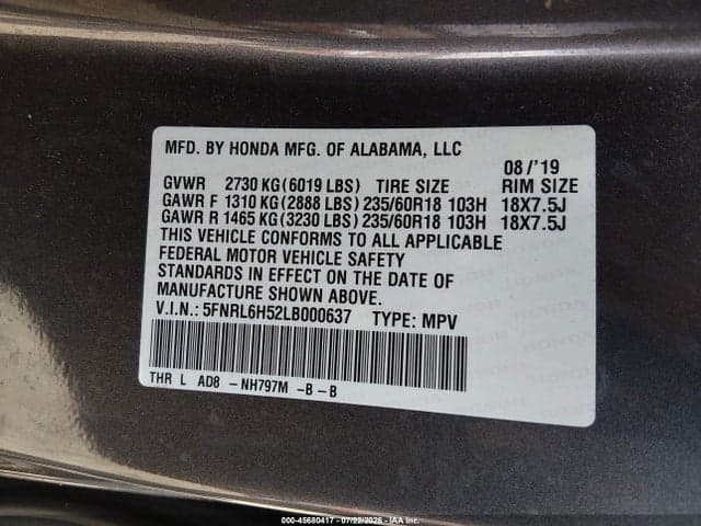 2020 HONDA ODYSSEY EX 9