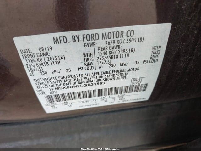 2020 FORD EXPLORER XLT 9