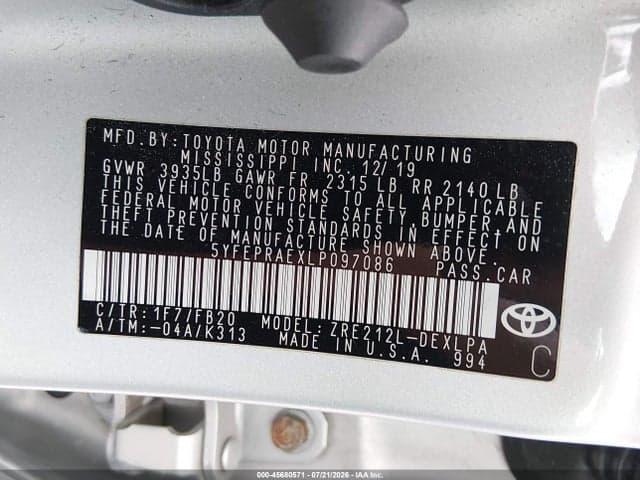 2020 TOYOTA COROLLA LE 9