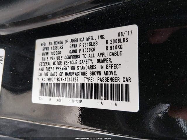 2017 HONDA ACCORD EX 9