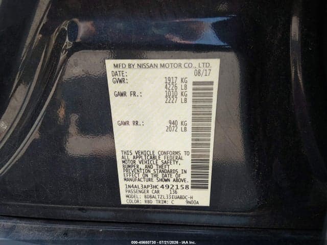 2017 NISSAN ALTIMA 2.5 SL 9