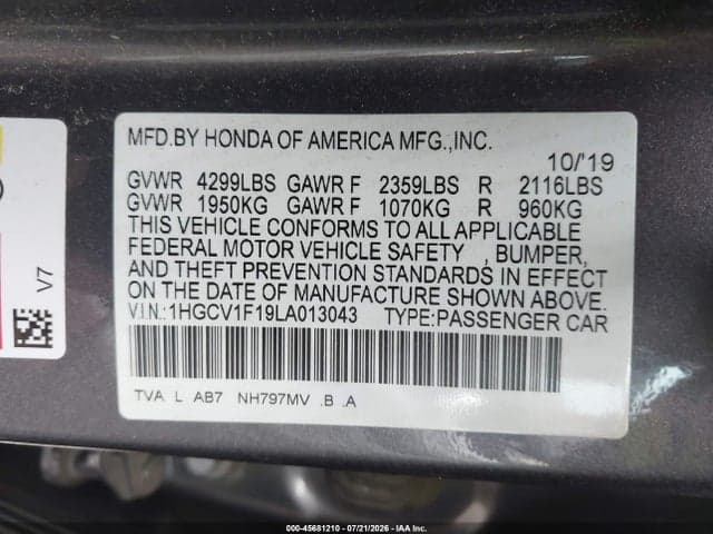 2020 HONDA ACCORD LX 9