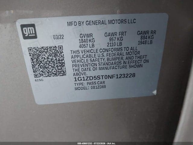 2022 CHEVROLET MALIBU FWD LT 9