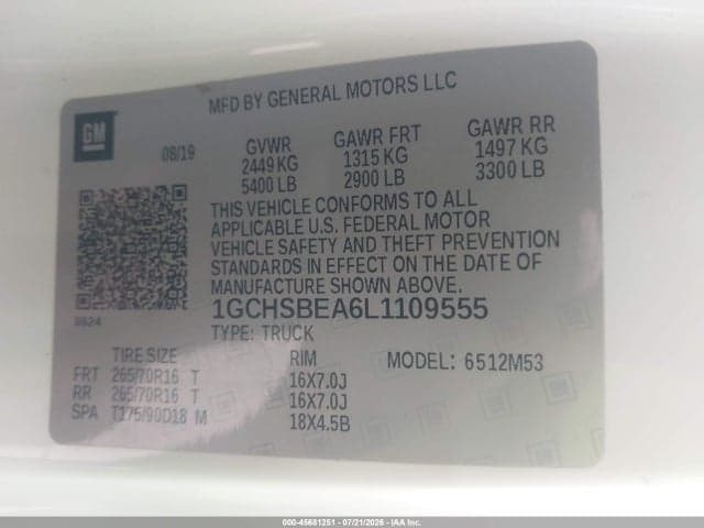 2020 CHEVROLET COLORADO 2WD LONG BOX WT 9