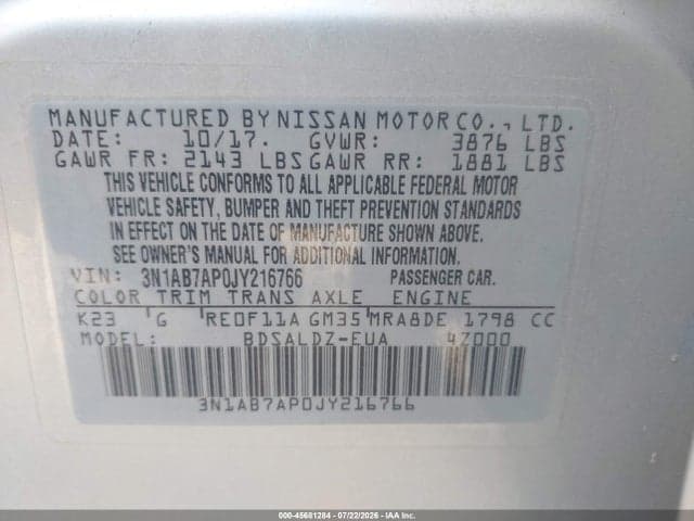 2018 NISSAN SENTRA SV 9