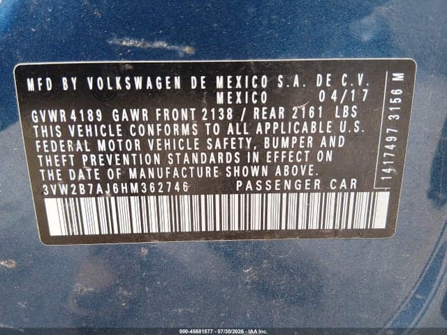 2017 VOLKSWAGEN JETTA 1.4T S 9