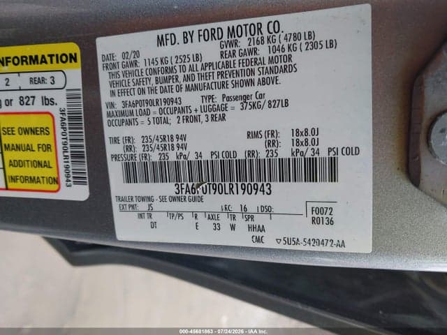 2020 FORD FUSION SE 9