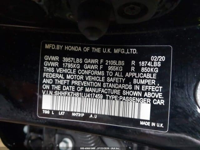 2020 HONDA CIVIC EX-L 9