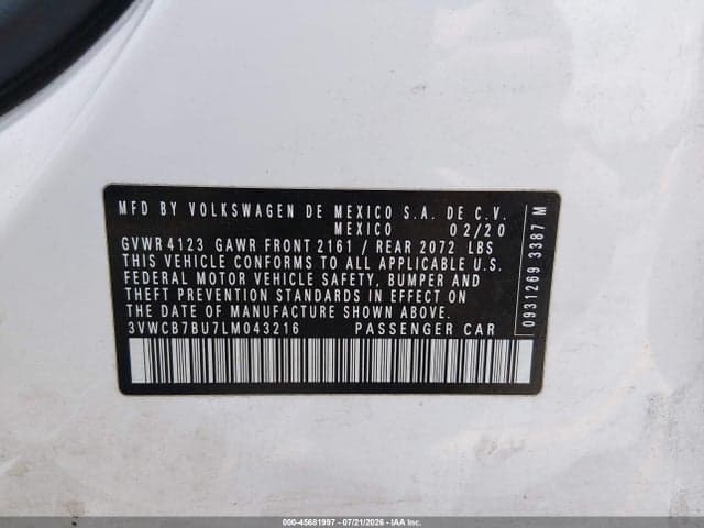 2020 VOLKSWAGEN JETTA 1.4T R-LINE/1.4T S/1.4T SE 9