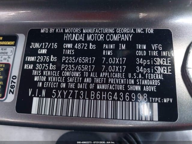 2017 HYUNDAI SANTA FE SPORT 2.4L 9