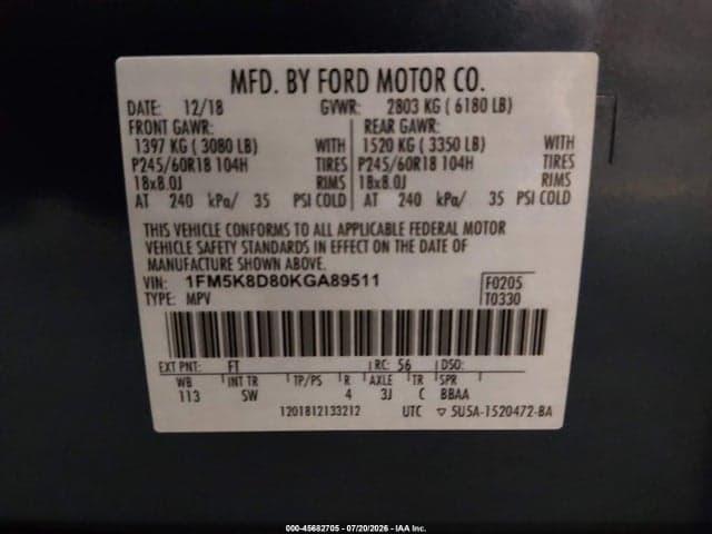 2019 FORD EXPLORER XLT 9