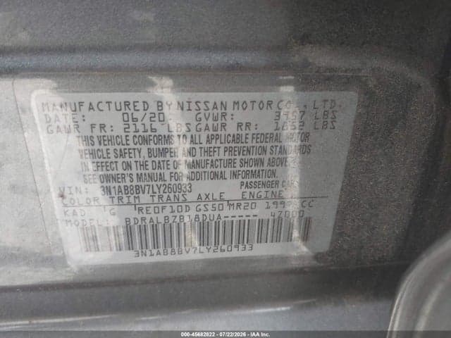 2020 NISSAN SENTRA S XTRONIC CVT 9