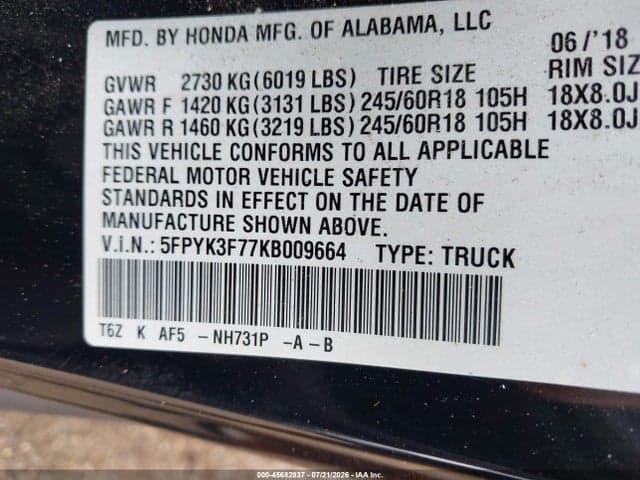 2019 HONDA RIDGELINE RTL-E 9