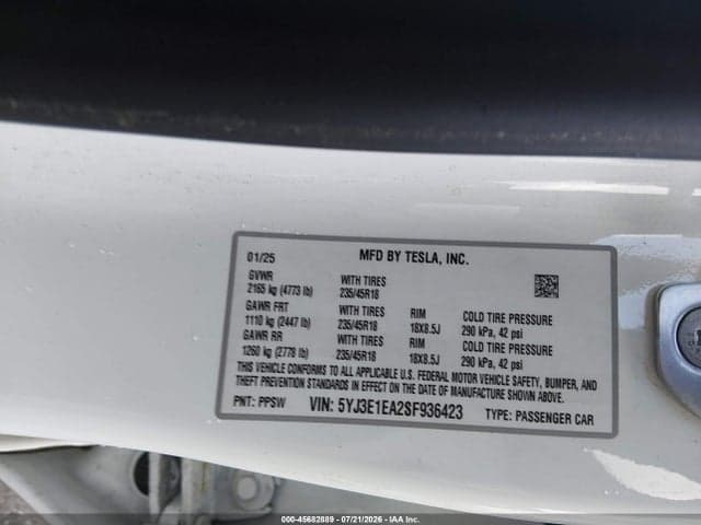 2025 TESLA MODEL 3 LONG RANGE REAR-WHEEL DRIVE/STANDARD REAR-WHEEL DRIVE 9