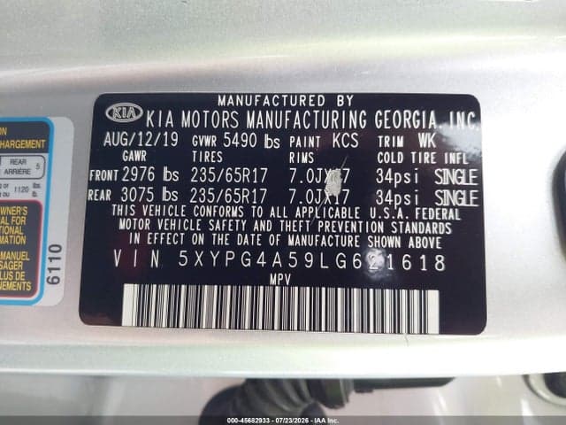 2020 KIA SORENTO 3.3L LX 9