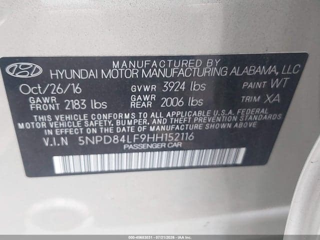 2017 HYUNDAI ELANTRA SE 9