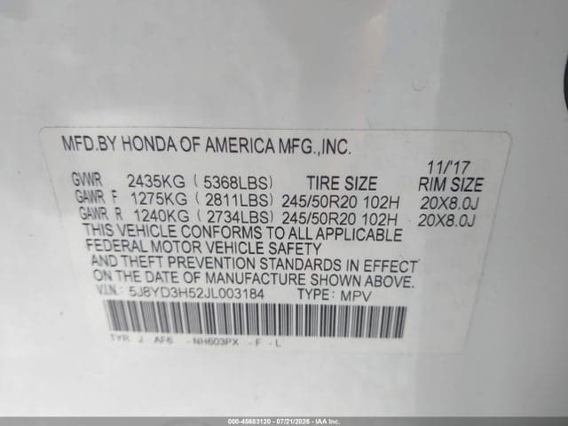 2018 ACURA MDX TECHNOLOGY PACKAGE ACURAWATCH PLUS PKG 9