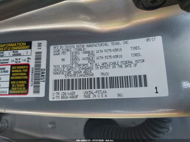 2017 TOYOTA TUNDRA LIMITED 5.7L V8 9