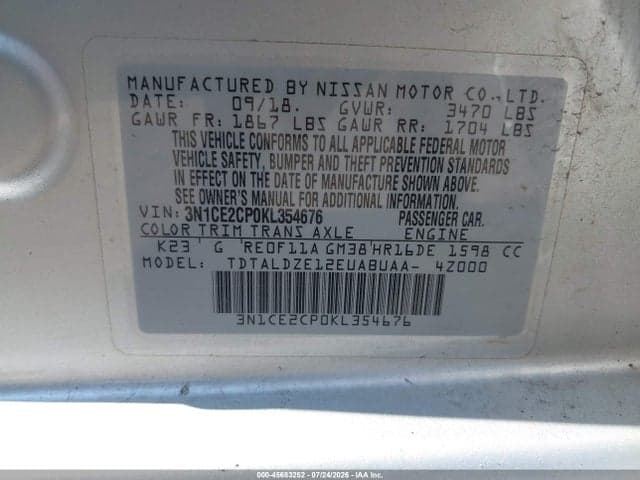 2019 NISSAN VERSA NOTE SV 9