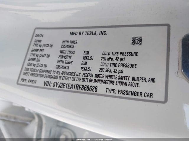 2024 TESLA MODEL 3 LONG RANGE DUAL MOTOR ALL-WHEEL DRIVE/REAR-WHEEL DRIVE 9