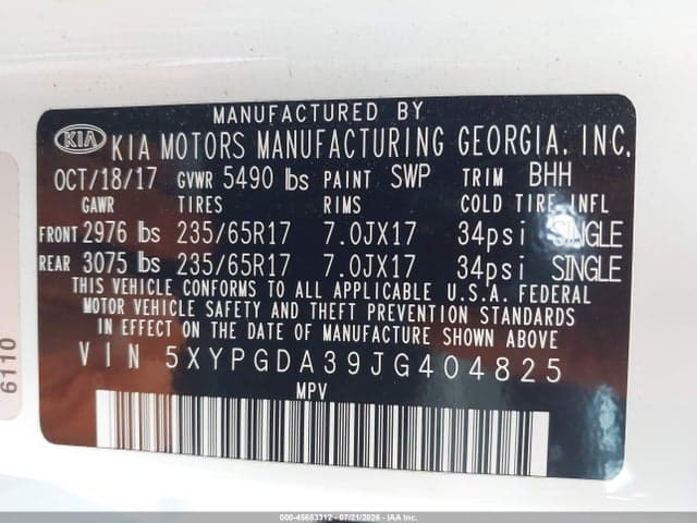 2018 KIA SORENTO 2.4L LX 9