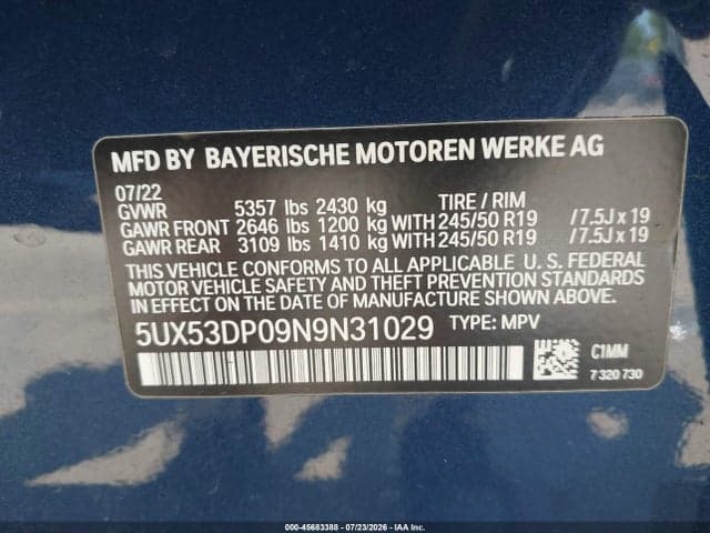 2022 BMW X3 XDRIVE30I 9