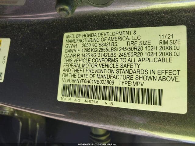 2022 HONDA PILOT AWD ELITE 9