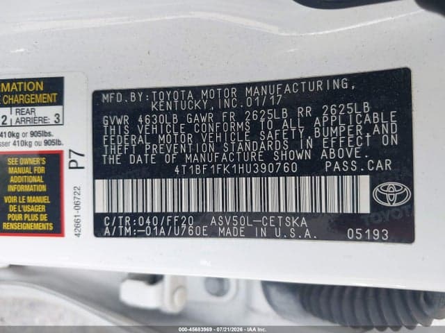 2017 TOYOTA CAMRY SE 9