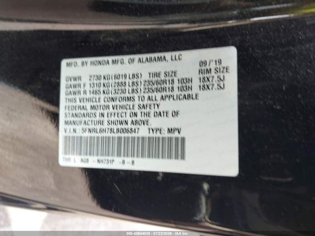 2020 HONDA ODYSSEY EX-L/EX-L W/NAVI RES 9