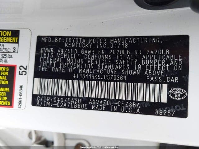 2018 TOYOTA CAMRY SE 9