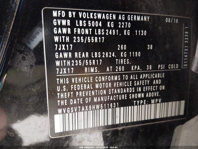 2017 VOLKSWAGEN TIGUAN 2.0T WOLFSBURG EDITION 9