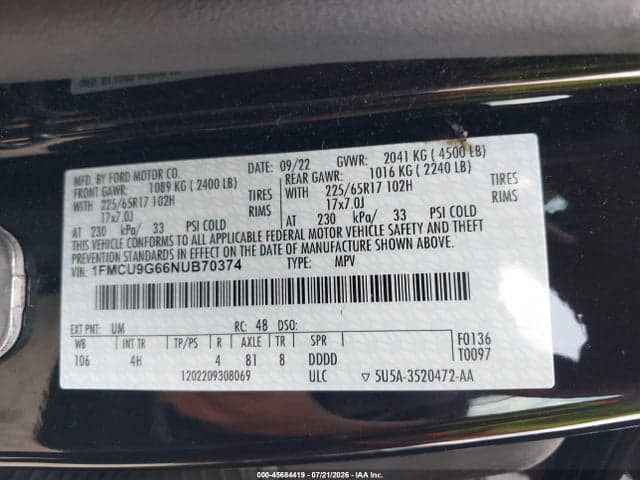 2022 FORD ESCAPE SE 9