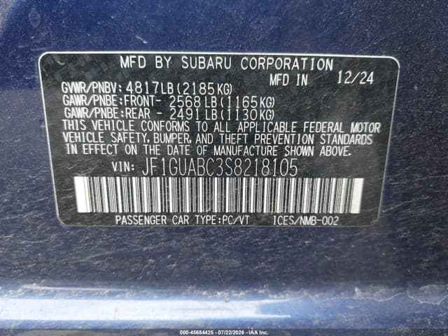 2025 SUBARU IMPREZA BASE 5-DOOR 9
