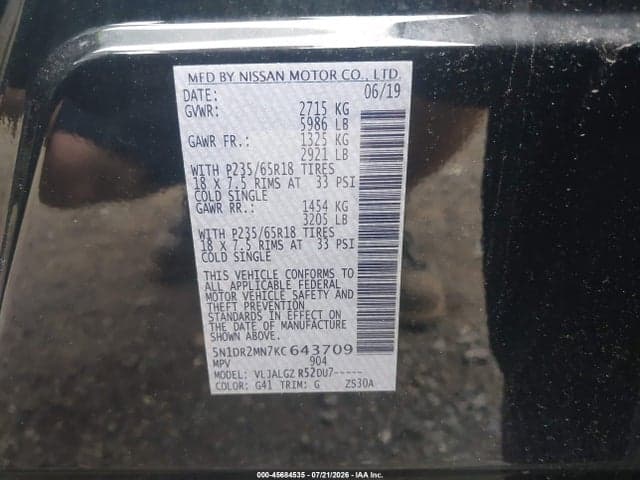 2019 NISSAN PATHFINDER SL 9