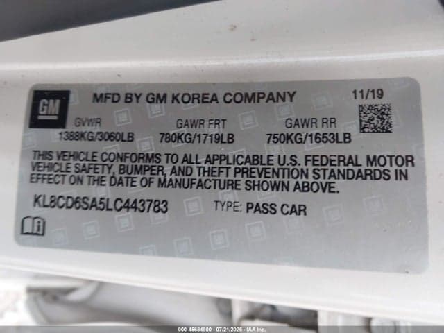 2020 CHEVROLET SPARK FWD 1LT AUTOMATIC 9