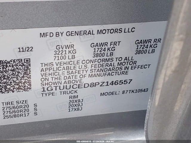 2023 GMC SIERRA 1500 4WD SHORT BOX ELEVATION WITH 3SB 9